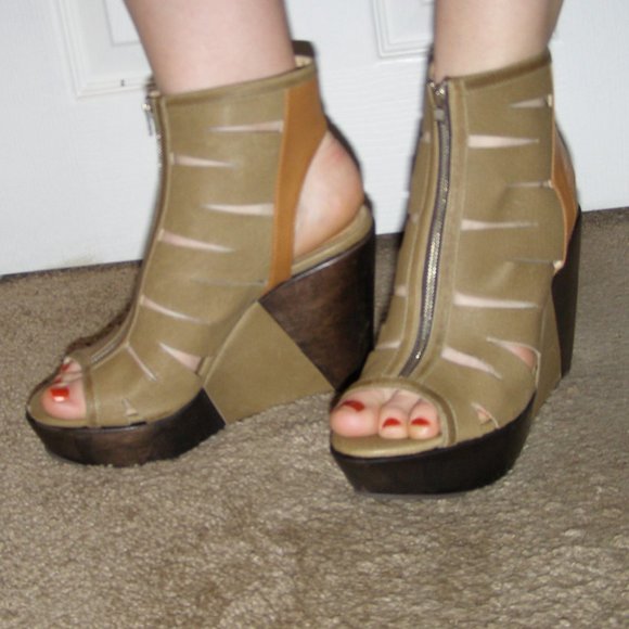 sz 8 Faryl Robin Leather Wood Platform shoes - Picture 4 of 8